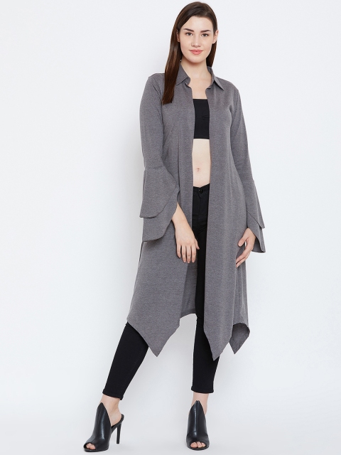 

Hypernation Charcoal Grey Solid Open Front Shrug