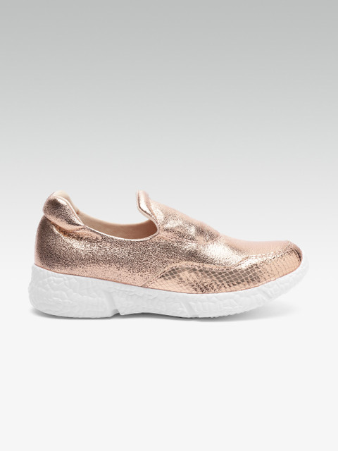 

Carlton London Women Rose Gold-Toned Snakeskin Textured Slip-On Sneakers