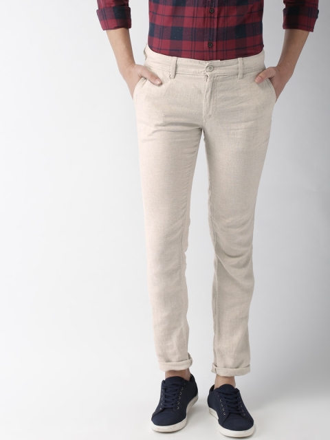 

Celio Men Off-White Slim Fit Solid Pure Linen Regular Sustainable Trousers, Beige