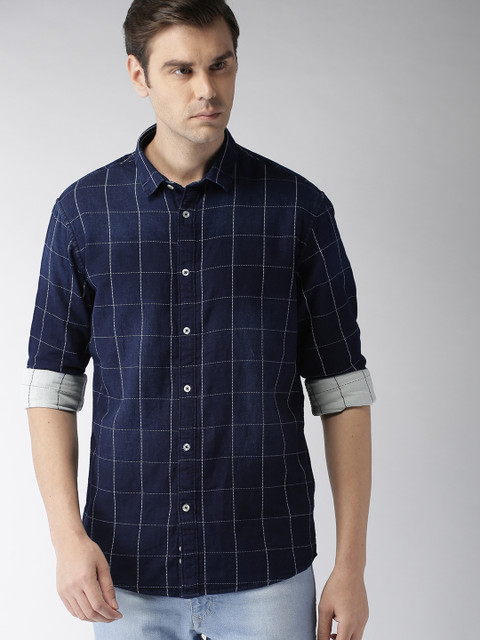 

Celio Men Blue Regular Fit Checked Casual Shirt
