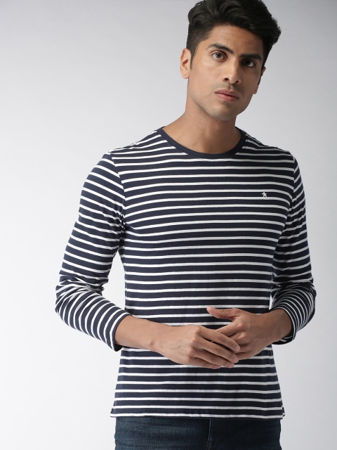 

Celio Men Navy Blue & White Striped Round Neck T-shirt