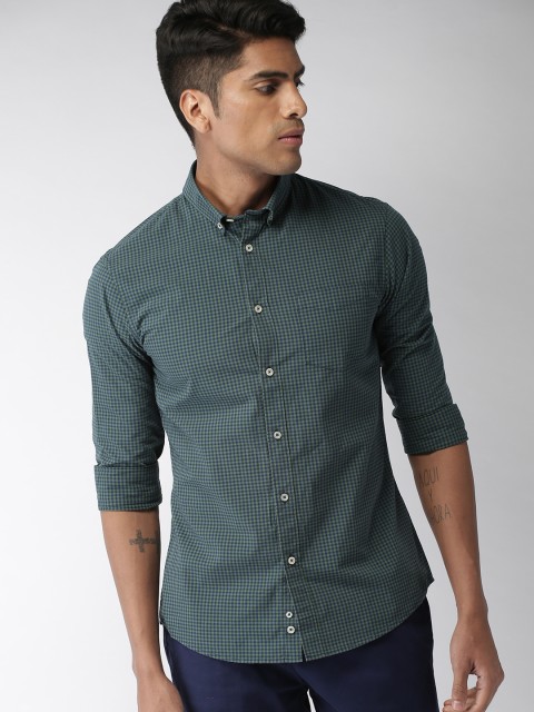 

Celio Men Green & Blue Slim Fit Checked Casual Shirt