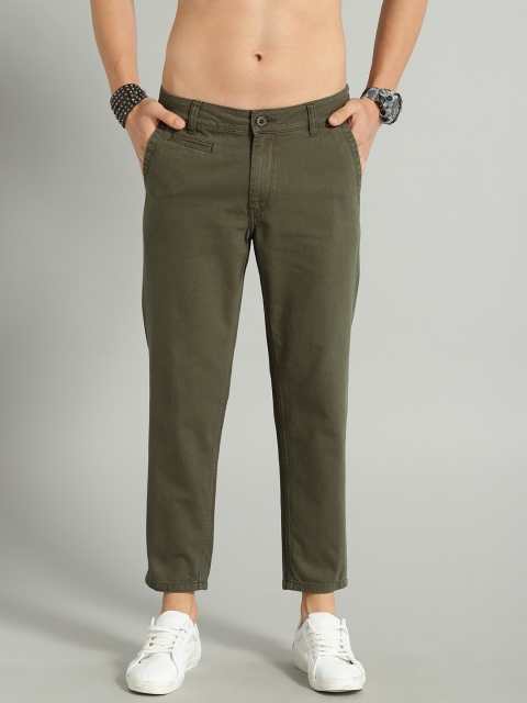 

Roadster Men Olive Green Mid-Rise Clean Look Cropped Trousers