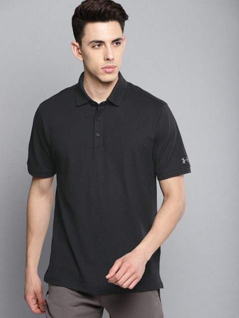 

UNDER ARMOUR Men Black Charged Cotton Pique Polo Collar T-shirt