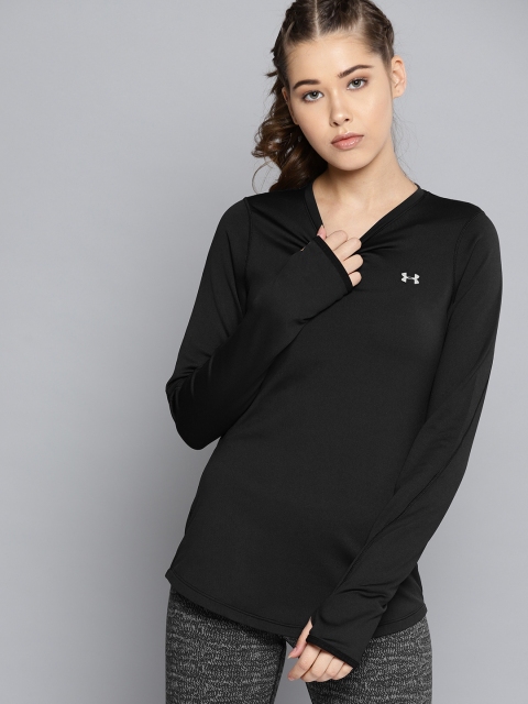 

UNDER ARMOUR Women Black Solid ColdGear Fitted Round Neck T-shirt