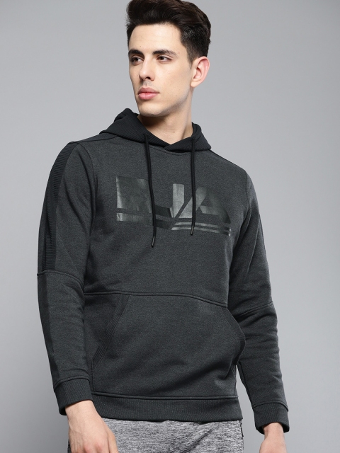 

UNDER ARMOUR Men Charcoal Grey Printed Hooded Microthread Fleece Graphic Sweatshirt