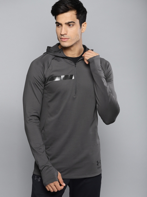 

UNDER ARMOUR Men Charcoal Grey Solid Hooded Storm Cyclone Cold Gear Sweatshirt