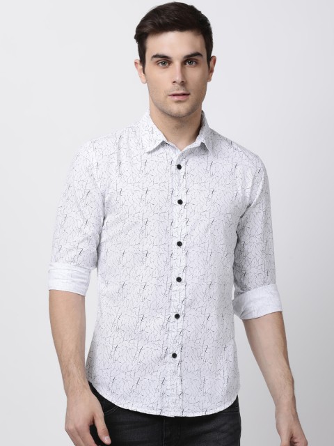 

Blue Saint Men White Slim Fit Printed Casual Shirt