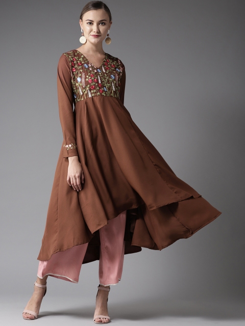 

Moda Rapido Women Brown Yoke Design A-Line Kurta