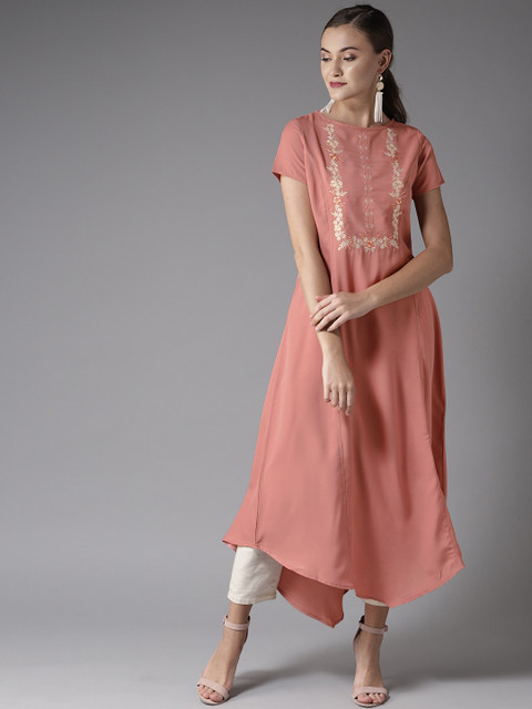 

Moda Rapido Women Dusty Pink Yoke Design Asymmetric A-Line Kurta