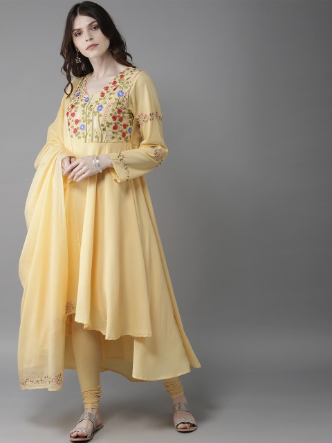 

Moda Rapido Women Yellow Yoke Design Kurta with Churidar & Dupatta