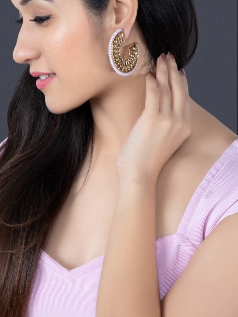 

Rubans Gold-Plated Stone-Studded Crescent Shaped Half Hoop Earrings