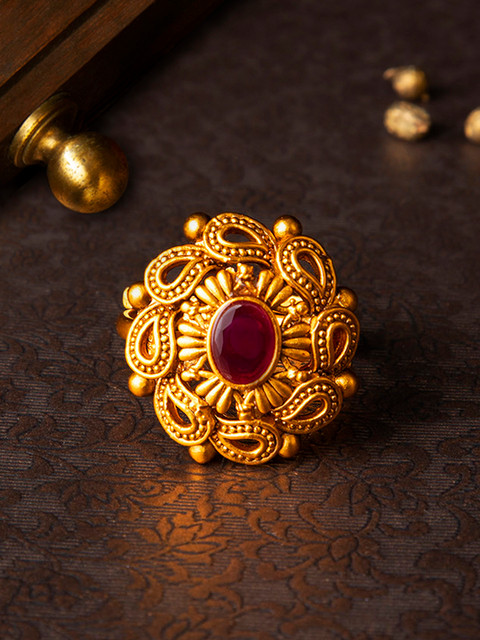 

Rubans Antique Gold-Plated & Pink Handcrafted Embellished Adjustable Cocktail Ring