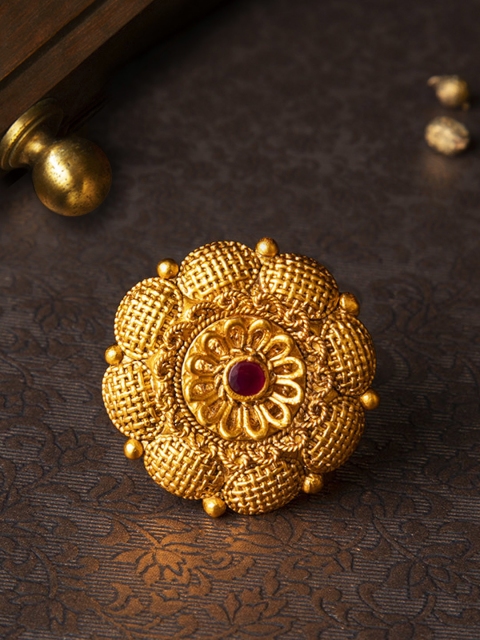 

Rubans Antique Gold-Plated & Pink Faux Ruby Embellished Adjustable Cocktail Ring