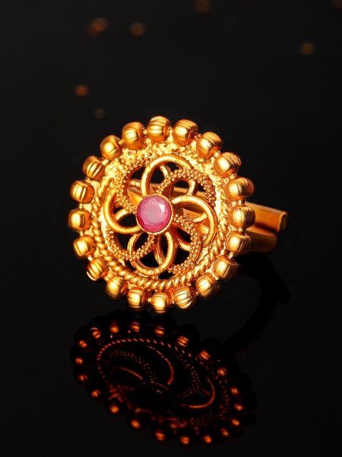 

Rubans Antique Gold-Plated & Pink Faux Ruby Embellished Adjustable Cocktail Ring