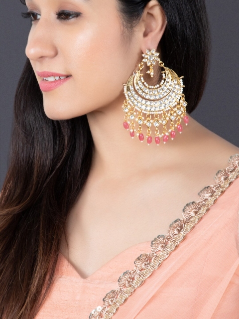 

Rubans Gold-Toned & Pink Floral Chandbalis