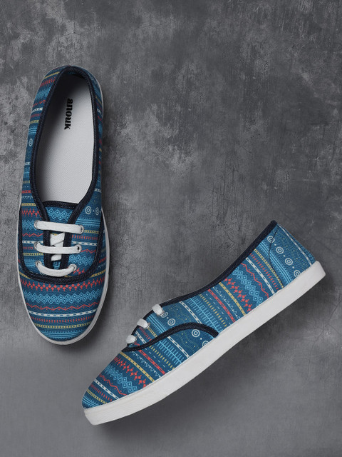 

Anouk Women Blue & Coral Orange Printed Sneakers