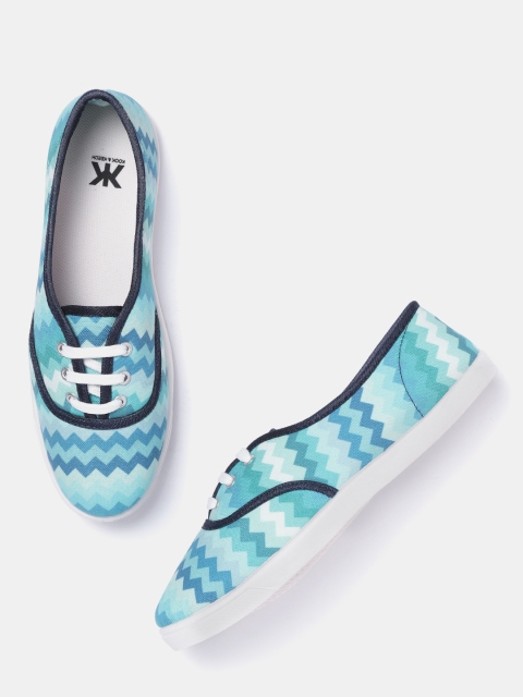 

Kook N Keech Women Sea Green & Blue Printed Sneakers