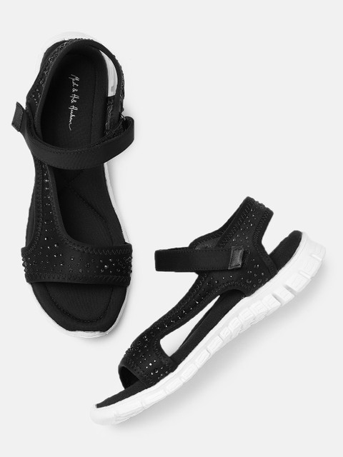 

Mast & Harbour Women Black Solid Open Toe Flats