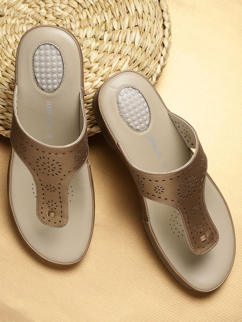 

Anouk Women Bronze-Toned Solid Comfort Heels with Laser Cuts