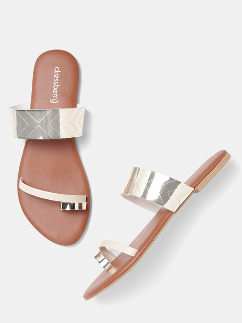 

DressBerry Women Gold-Toned & Off-White Colourblocked One Toe Flats