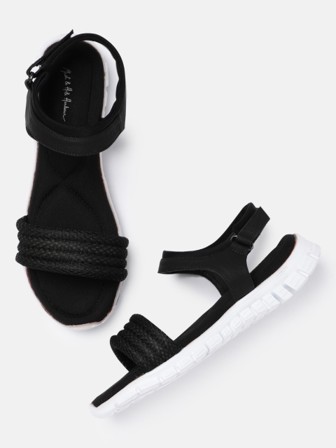 

Mast & Harbour Women Black Woven Design Open Toe Flats