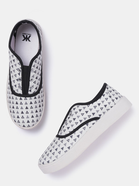 

Kook N Keech Women White & Grey Printed Slip-On Sneakers