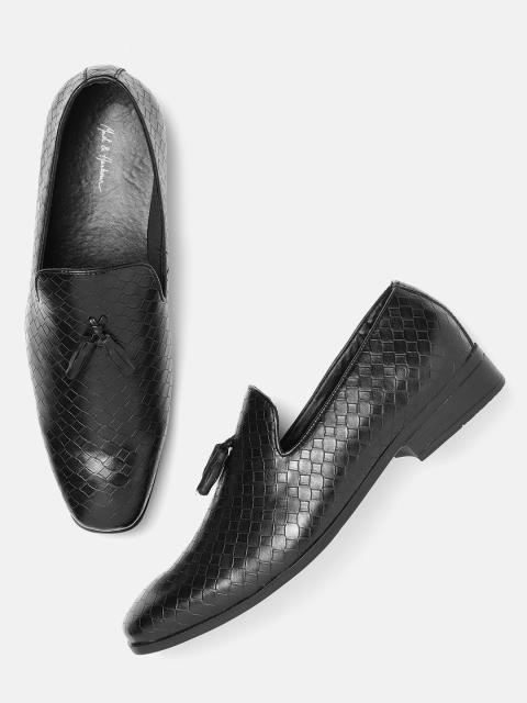 

Mast & Harbour Men Black Textured Semiformal Slip-Ons