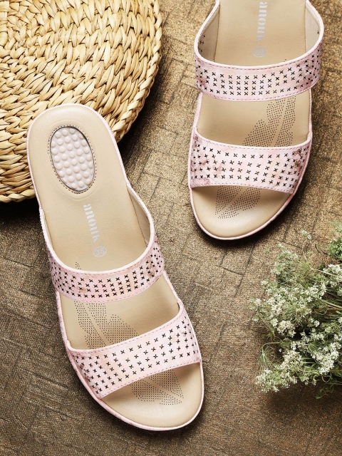 

Anouk Women Pink & Gold-Toned Printed Comfort Heels with Laser Cuts