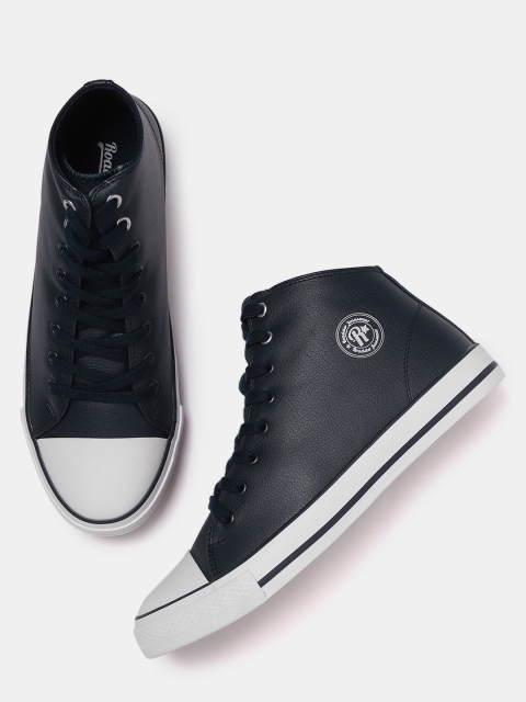 

Roadster Men Navy Blue & White Colourblocked Mid-Top Sneakers