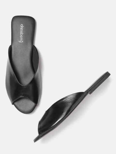 

DressBerry Women Black Solid Open Toe Flats