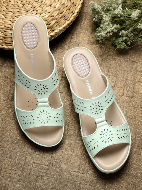 

Anouk Women Sea Green Cut-Out Comfort Heels
