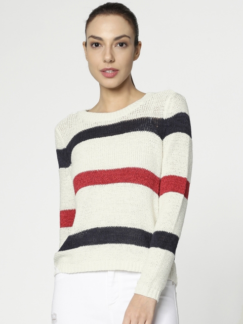 

ONLY Women White & Red Striped Sweater