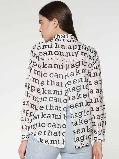 

ONLY Women White & Black Regular Fit Printed Semi-Sheer Casual Shirt