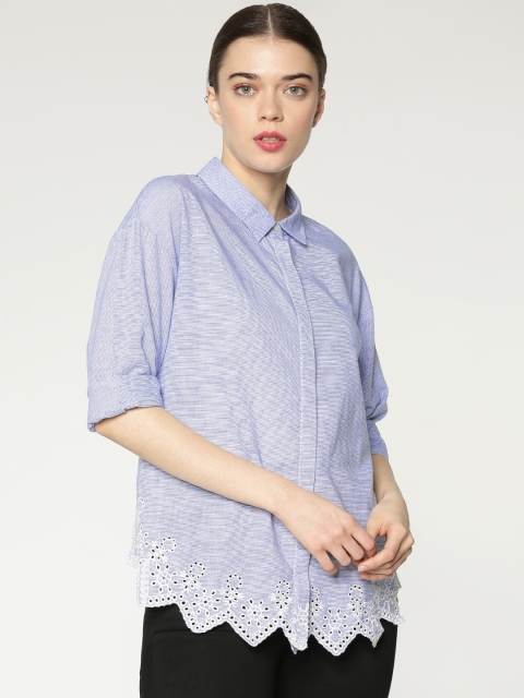 

ONLY Women Blue & White Regular Fit Striped Casual Shirt
