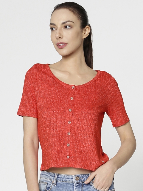 

ONLY Women Red Solid Crop Top