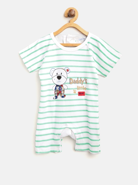 

Moms Love Boys White & Sea Green Striped Rompers