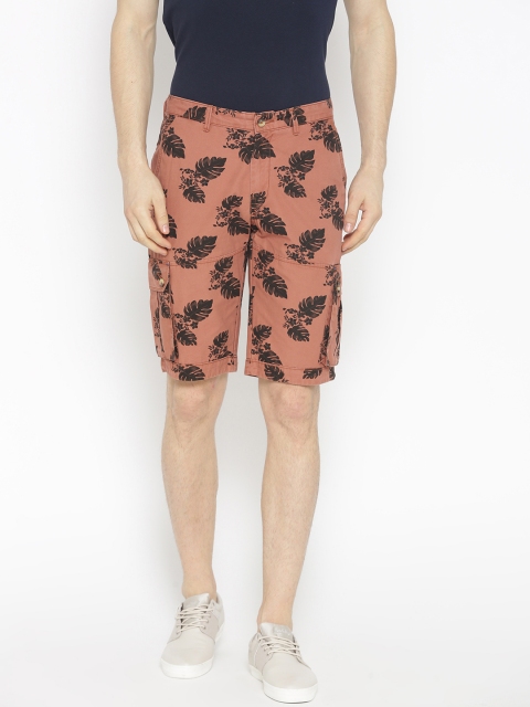 

Blackberrys Men Rust Brown & Black Printed Regular Fit Cargo Shorts