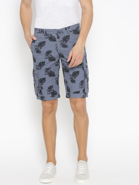 

Blackberrys Men Blue & Black Printed Bs-12 Slim Fit Cargo Shorts