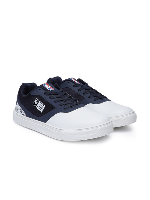 

NBA Men White & Navy Blue Printed Sneakers