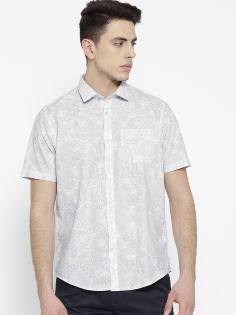 

Blackberrys Men White & Blue Slim Fit Printed Casual Shirt