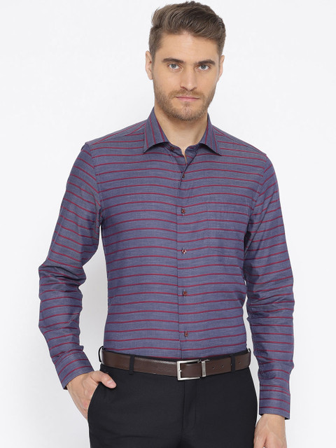

Blackberrys Men Grey & Maroon Slim Fit Striped Formal Shirt