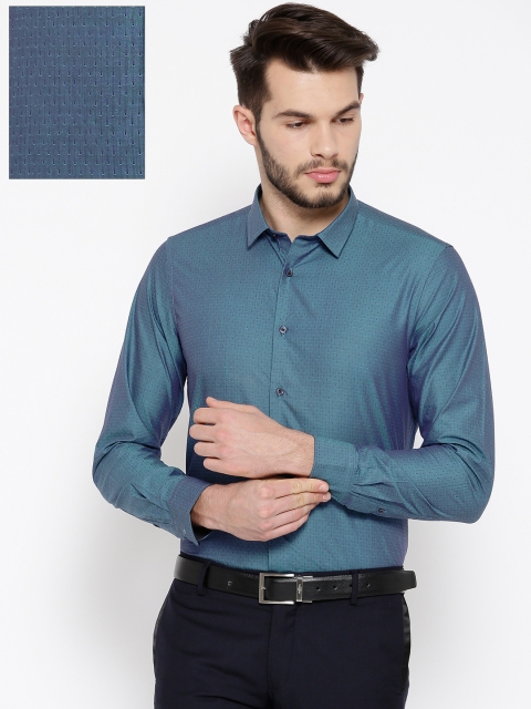 

Blackberrys Men Teal Blue Slim Fit Self Design Formal Shirt