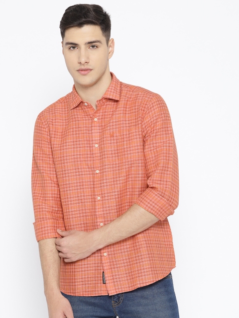 

Blackberrys Men Orange Slim Fit Checked Casual Shirt