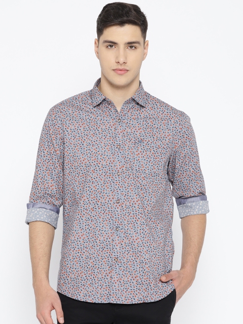 

Blackberrys Men Grey & Orange Slim Fit Printed Casual Shirt