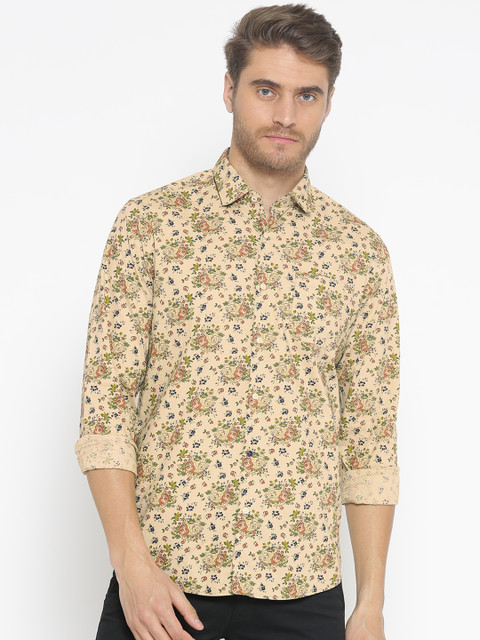 

Blackberrys Men Beige Slim Fit Floral Print Casual Shirt