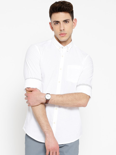 

Blackberrys Men White Slim Fit Self-Striped Casual Shirt