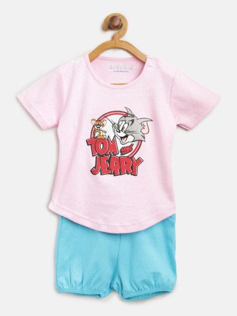

Moms Love Girls Pink & Blue Printed T-shirt with Shorts