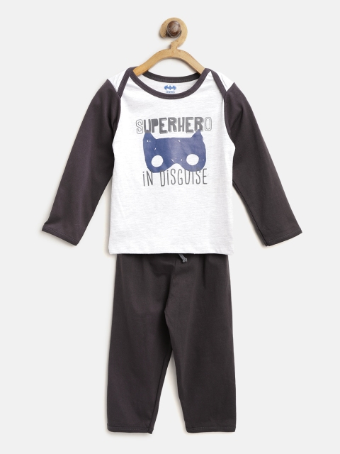 

Moms Love Boys Grey Melange & Charcoal Grey Printed T-shirt with Pyjamas