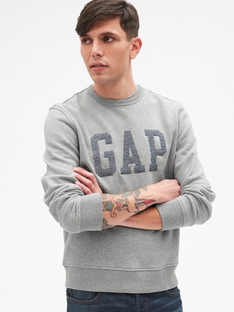 

GAP Men Grey Marled Logo Crewneck Pullover Sweatshirt